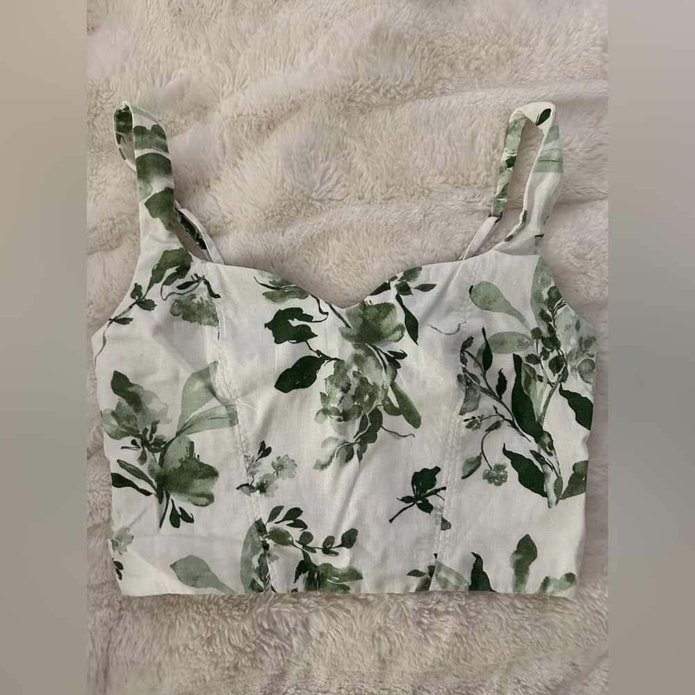 Abercrombie Corset Top, Sz S, Green Ivy Pattern